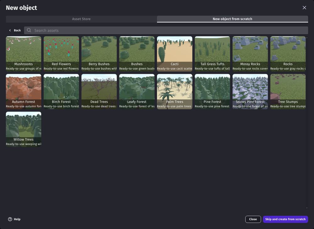 The ready-to-use scattered models of the asset store